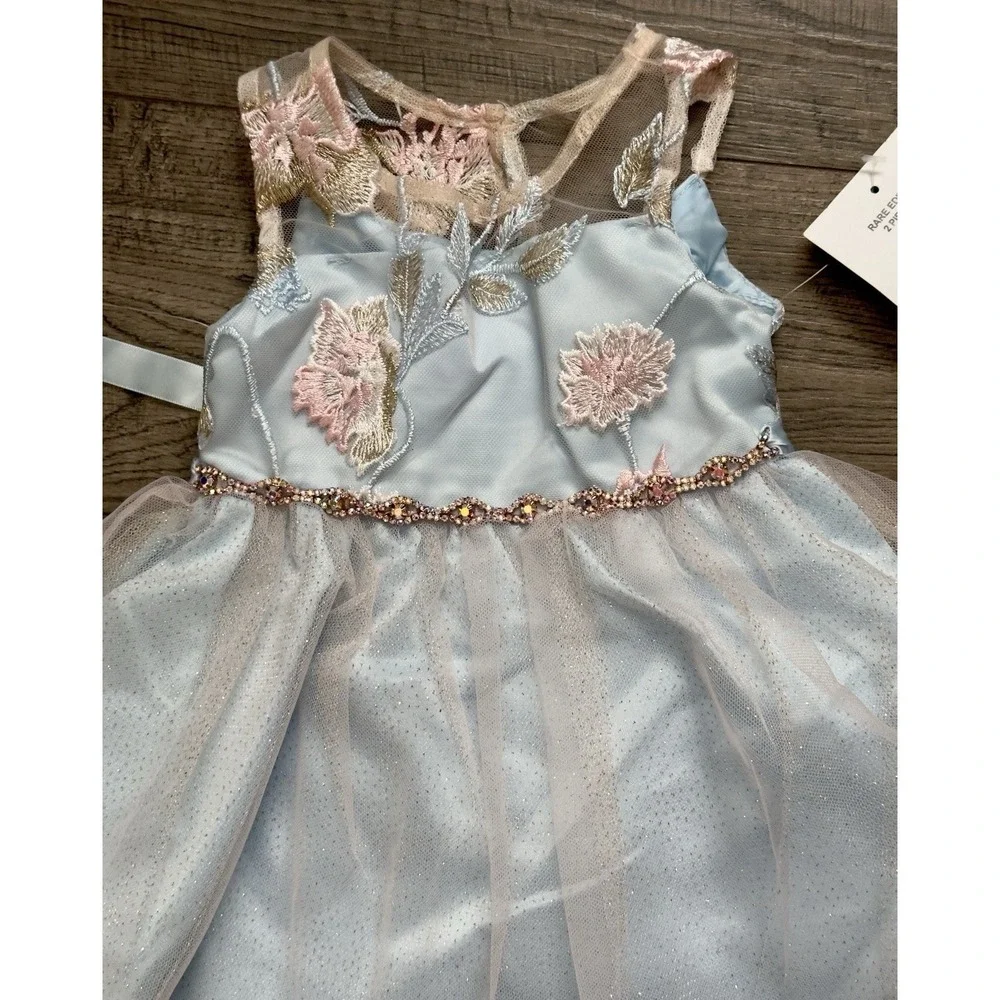 Rare Editions Baby Girl's 2-Piece Embroidered Rhinestone Fanciful Dress 6-9 Mont